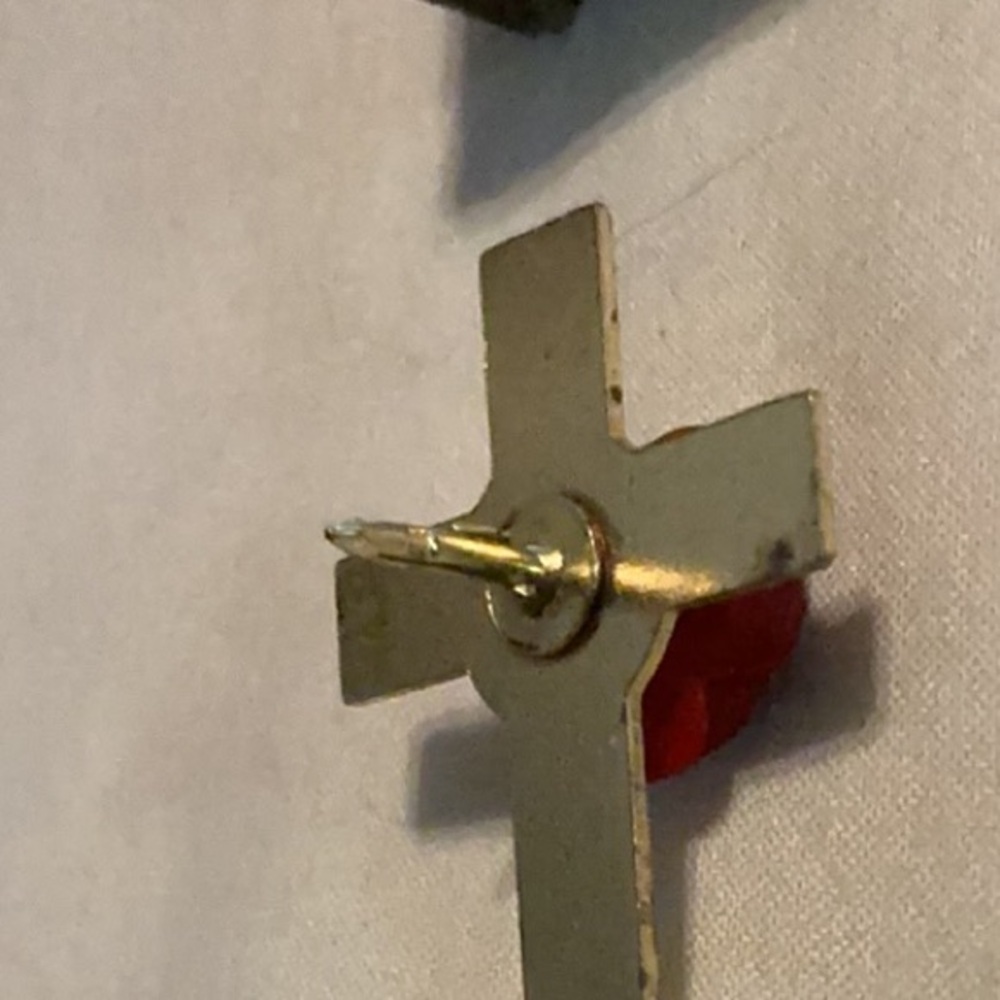 Red Rose Accent on Gold Cross Pin - Picture 5 of 7